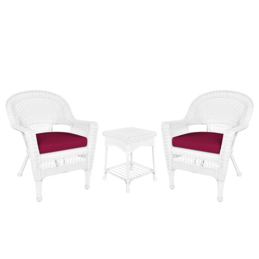 White Wicker Chair And End Table Set With Red Chair Cushion