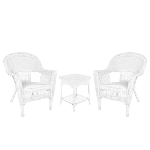 White Wicker Chair And End Table Set Without Cushion