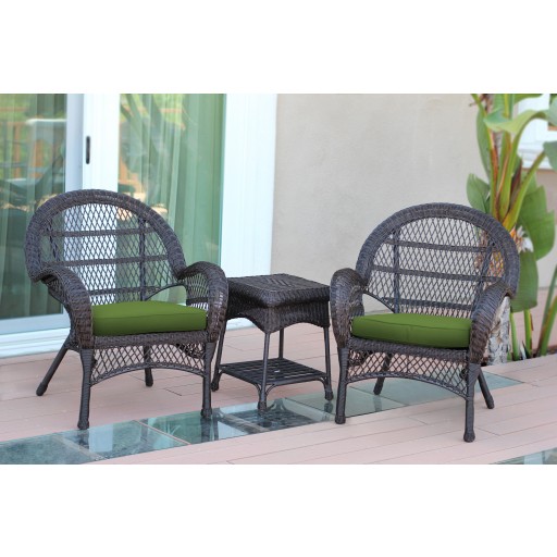 3pc Santa Maria Espresso Wicker Chair Set - Hunter Green Cushions