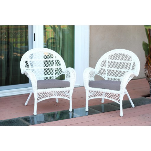 Santa Maria White Wicker Chair with Steel Blue Cushion - Set of 2