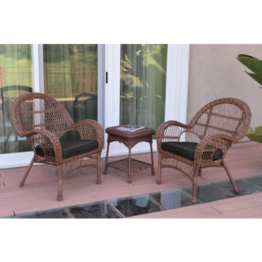 3pc Santa Maria Honey Wicker Chair Set - Black Cushions
