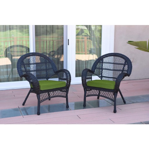 Santa Maria Black Wicker Chair with Hunter Green Cushion - Set of 2