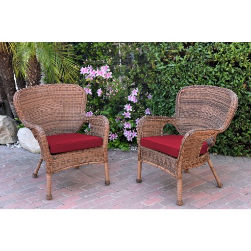 Set of 2 Windsor Honey Resin Wicker Chair with Red Cushion