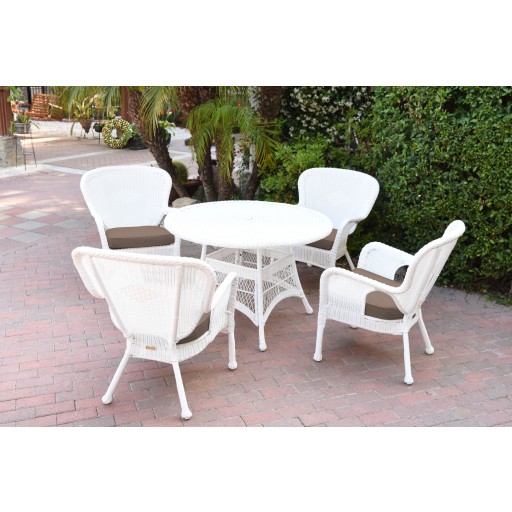 5pc Windsor White Wicker Dining Set - Brown Cushions