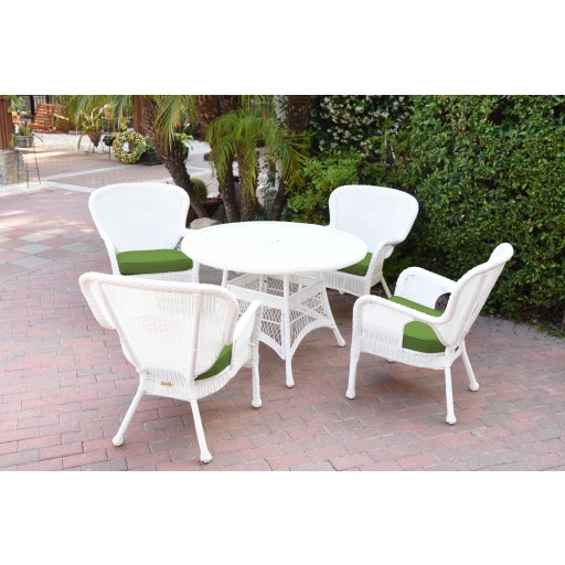 5pc Windsor White Wicker Dining Set - Hunter Green Cushions