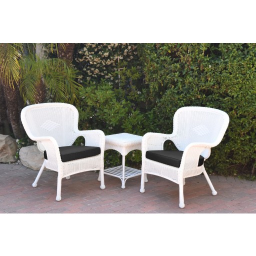 Windsor White Wicker Chair And End Table Set With Black Chair Cushion