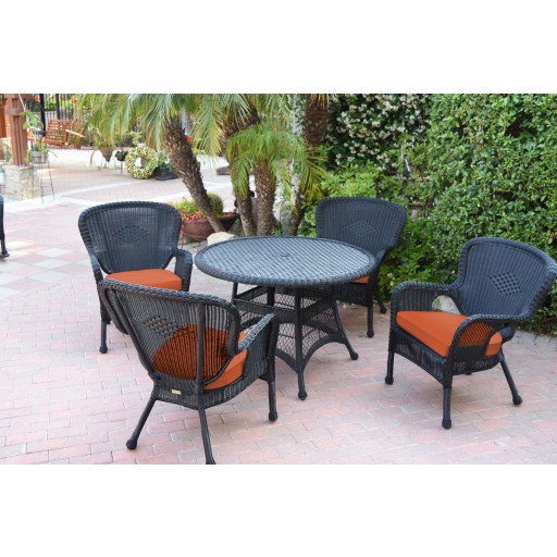 5pc Windsor Black Wicker Dining Set - Orange Cushions