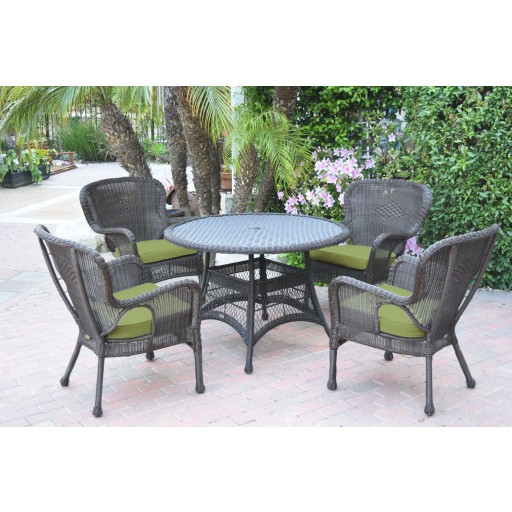 5pc Windsor Espresso Wicker Dining Set with Sage Green Cushions