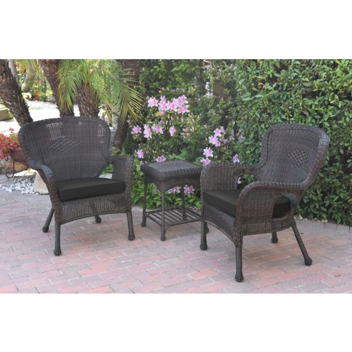 Windsor Espresso Wicker Chair And End Table Set With Black Chair Cushion