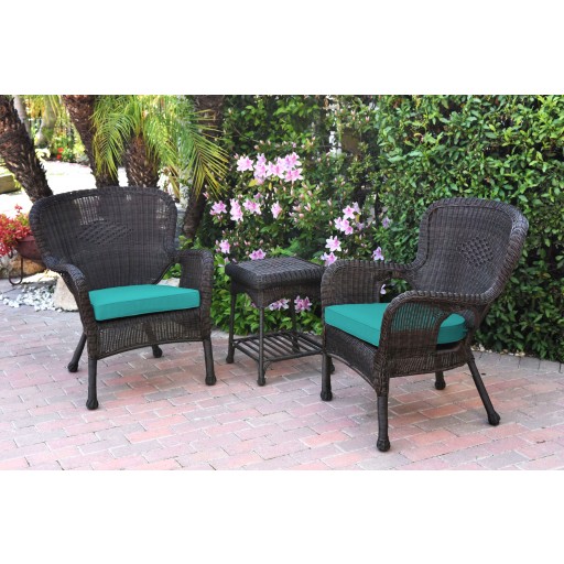 Windsor Espresso Wicker Chair And End Table Set With Turquoise Chair Cushion