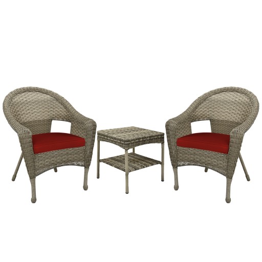 Set of 3 Resin Wicker Clark Single Chair with 2 inch Brick Red Cushion and End Table