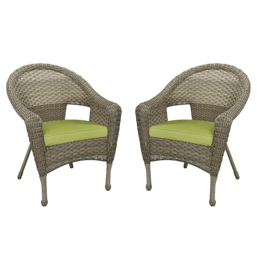 Set of 2 Grey Resin Wicker Clark Single Chair with 2 inch Sage Green Cushion