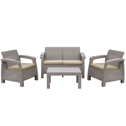 Pontus 4PC Grey Conversation Patio Set Tan Cushion