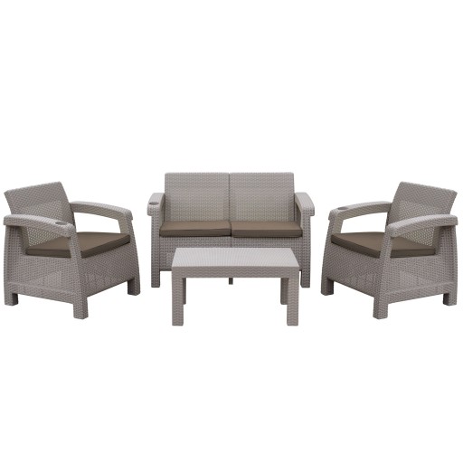 Pontus 4PC Grey Conversation Patio Set Brwon Cushion