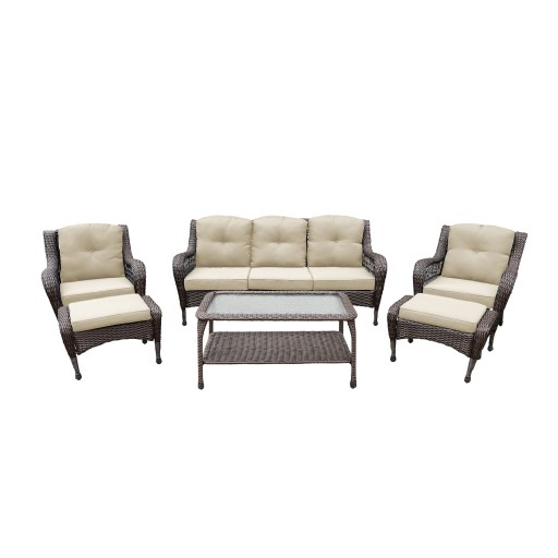6pc Wicker Seating Set with Ivory Cushions