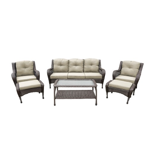 6pc Wicker Seating Set with Tan Cushions
