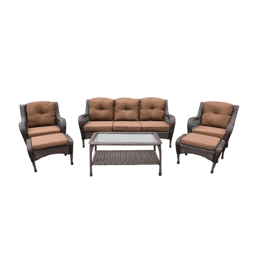 6pc Wicker Seating Set with Brown Cushions
