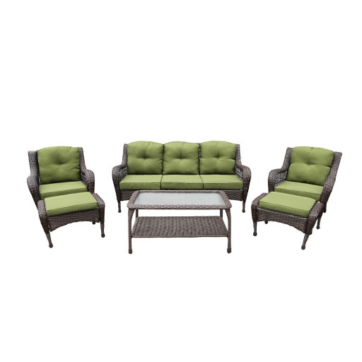 6pc Wicker Seating Set with Sage Green Cushions