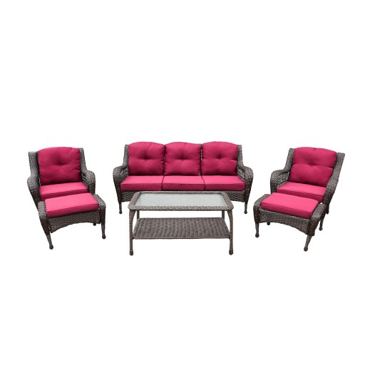 6pc Wicker Seating Set with Red Cushions