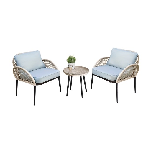 3PC ROPE WICKER CUSH CHAT SET GREY