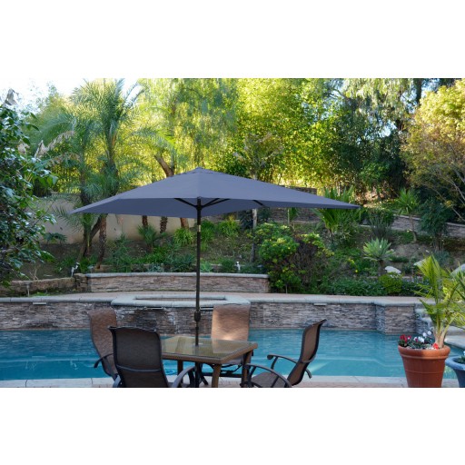 6.5FT x 10FT Aluminum Patio Market Umbrella Tilt with Crank - Blue Fabric/Black Pole