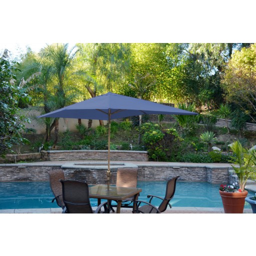 6.5FT x 10FT Aluminum Patio Market Umbrella Tilt with Crank - Blue Fabric/Bronze Pole
