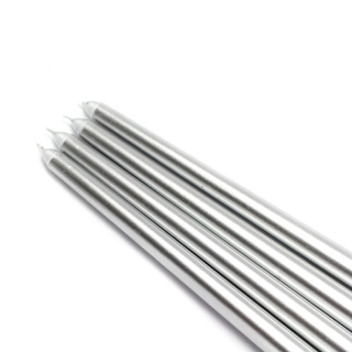 12 Inch Metallic Silver Taper Candles (1 Dozen)