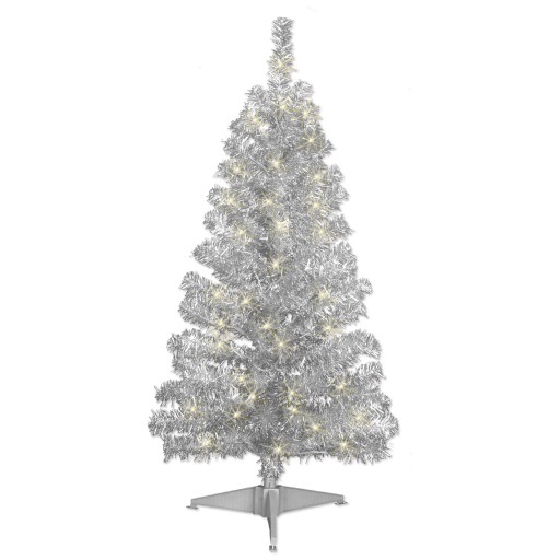 4ft. Prelit Silver Tinsel Tree