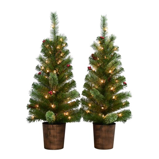 ADRIEL S/2 - 3.5FT  PRE-LIT  GREEN  POT TREE