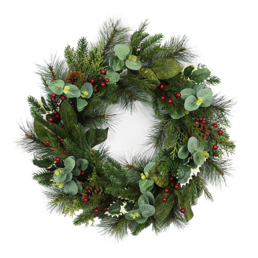 26 inch Eucalyptus Christmas Wreath with Pinecones