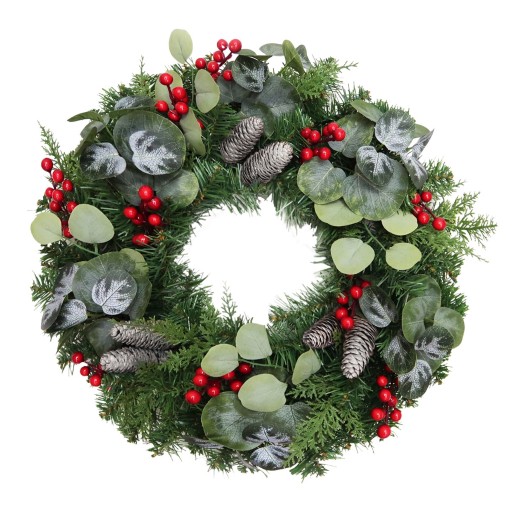 24 inch Eucalytpus Christmas Wreath with Red Berries