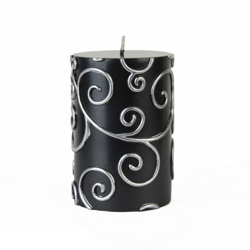 3 x 4 Inch Black Scroll Pillar Candle