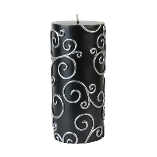 3 x 6 Inch Black Scroll Pillar Candle