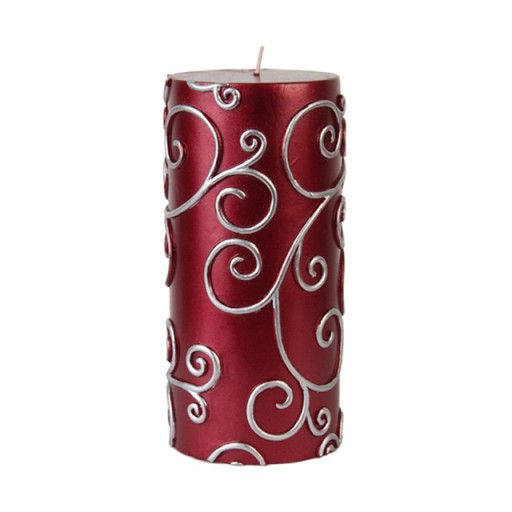 3 x 6 Inch Red Scroll Pillar Candle (12pcs/Case) Bulk