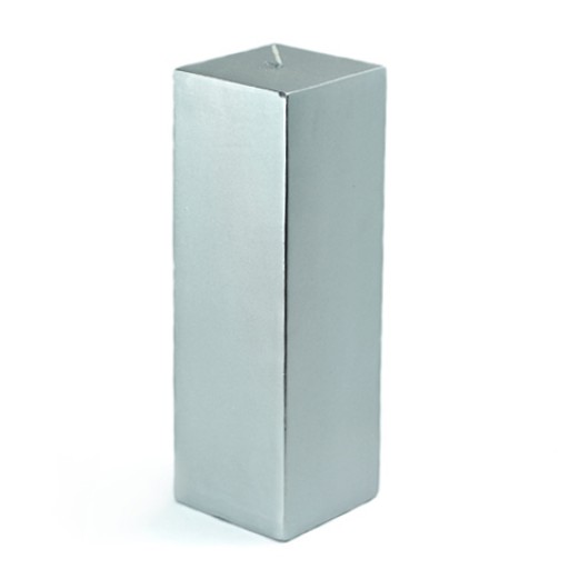 3 x 9 Inch Metallic Silver Square Pillar Candle