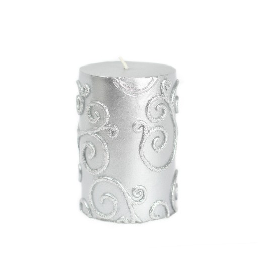 3 x 4 Inch Silver Scroll Pillar Candle (12pcs/Case) Bulk