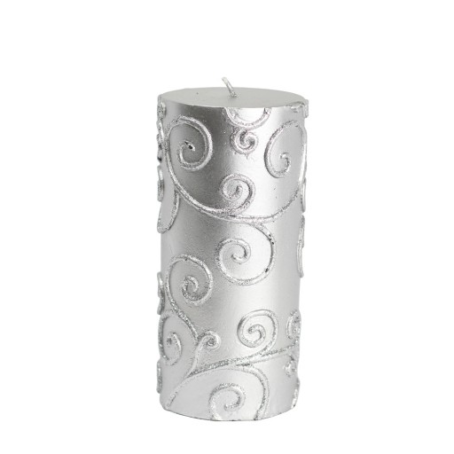 3 x 6 Inch Silver Scroll Pillar Candle (12pcs/Case) Bulk