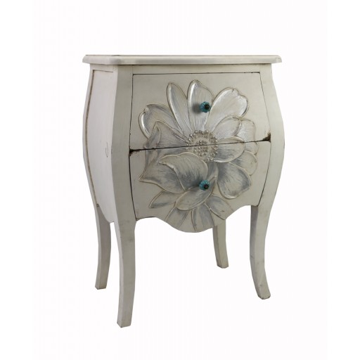 White Wooden White End Table with Flower