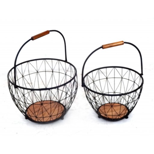 Set of 2 Wood and Metal Basket
