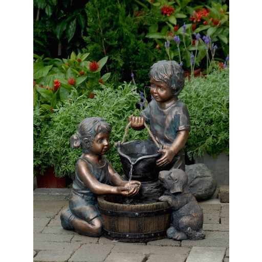 Two Kids And Dog Outdoor/Indoor Water Fountain