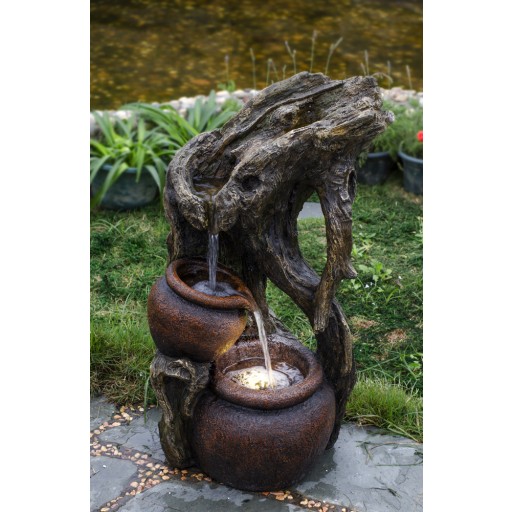 Tree Trunk and Urns Water Fountain with Led Light