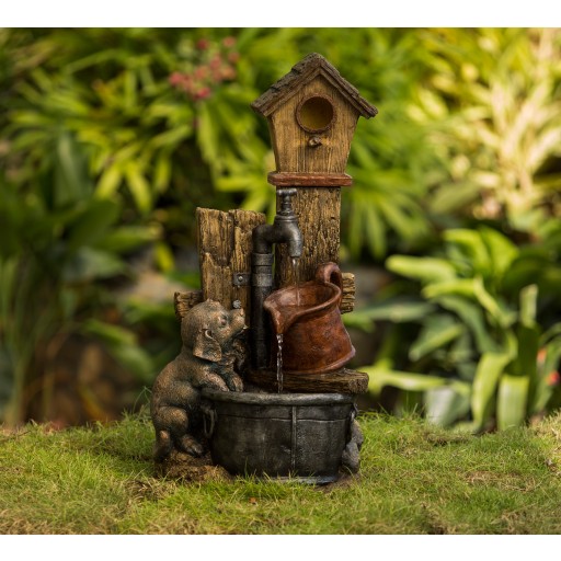 Birdhouse and Dog Water Fountain
