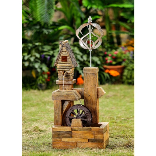 Wood Look Birdhouse with Wind Spinner