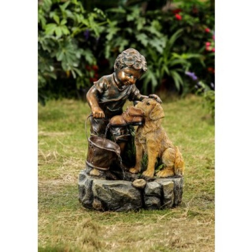 Boy Play with Dog Fountain