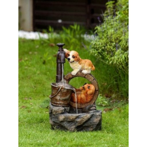 Playing Dogs Fountain with LED Light