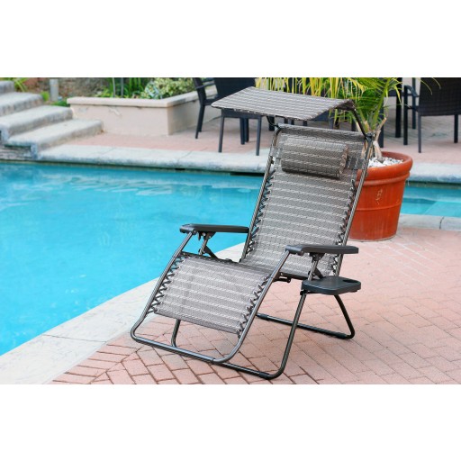 Oversized Zero Gravity Chair with Sunshade and Drink Tray - Black and Tan