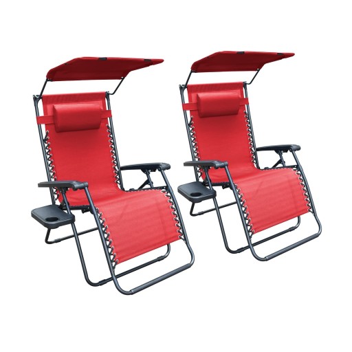 Set of 2 Oversized Zero Gravity Chair with Sunshade and Drink Tray - Red