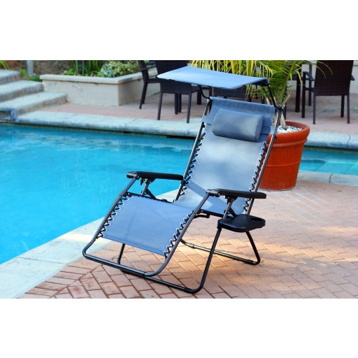 Oversized Zero Gravity Chair with Sunshade and Drink Tray - Blue