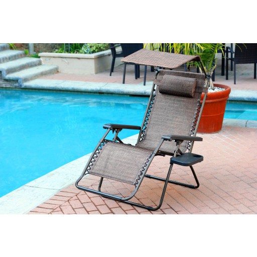 Oversized Zero Gravity Chair with Sunshade and Drink Tray - Brown Mesh