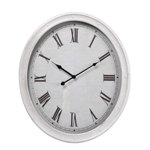 20" White Metal Oval Wall Clock